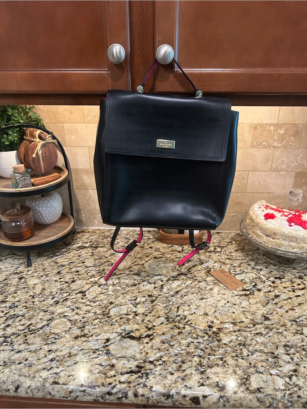 Kate Spade Quincy Putnam Drive Black Pink Smooth Leather Backpack Bag Purse